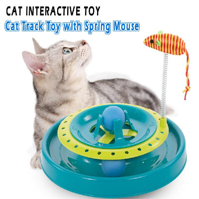 

Cat Track Toy with Spring Mouse Interactive Moving Ball Plate Crazy Ball Disk Toys for Kitten Cats