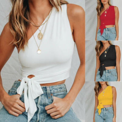 

Women Casual TankTop Off Shoulder Bowknot Vest Blouse Sleeveless Crop Tops Shirt