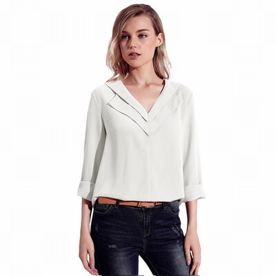 

Shirt womens long-sleeved versatile loose tooling solid color V-neck shirt