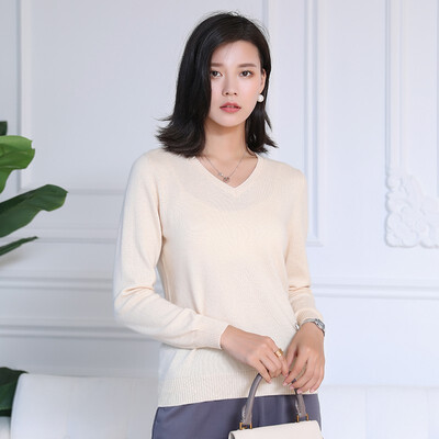 

QIANMUCHUN female V-neck cashmere bottoming shirt soft&comfortable woolen sweater 5778