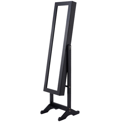 

New Mirrored Jewelry Cabinet Armoire Mirror Organizer Storage Box Ring w Stand-Black