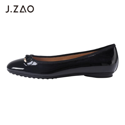 

Beijing Tokyo single shoes female bow ballet boat shoes female shallow mouth flat with round head cow leather black 36