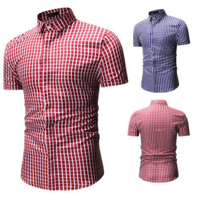 

Mens Plaid Checkered Button Down Casual Short Sleeve Regular Fit Dress Shirt US