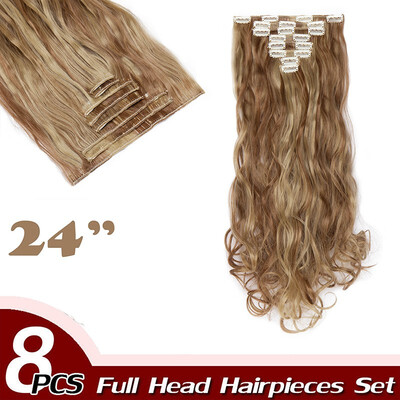 

Full Head Clip Synthetic in Hair Extensions 8 Piece 18 Clips Hairpiece Long Wave Curly Straight for Women