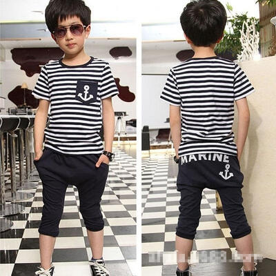 

2016 Baby Kids Boys Cool Sailor Clothes Tees T-shirt & Pants 2pcs Outfits 27Y