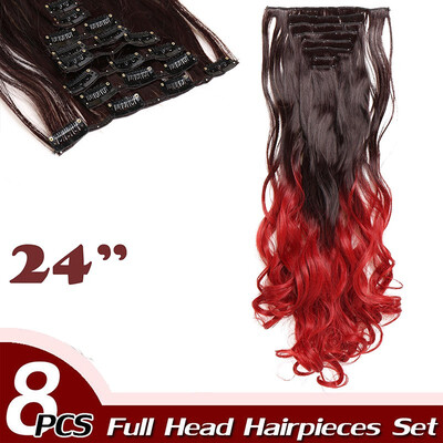 

Full Head Clip Synthetic in Hair Extensions 8 Piece 18 Clips Hairpiece Long Wave Curly Straight for Women