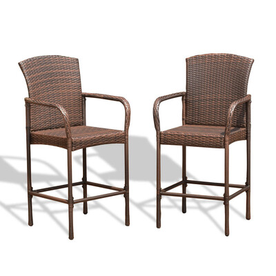 

Set of Two Outdoor Rattan Wicker Bar Chairs