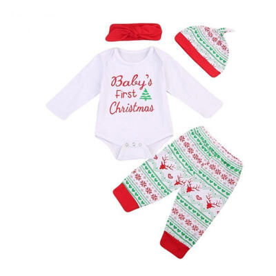 

4pcs Newborn Baby Boy Girl Cotton Romper Pants Hat Headband Outfits Set Clothes