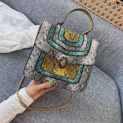 

Qiao Bani 2019 new European&American style fashion BV hit color hot snake head flip bag shoulder diagonal trend handbags