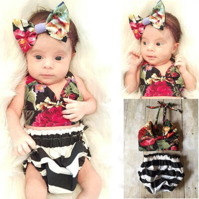 

Newborn Baby Girls Floral TopsPantsHeadband Romper Bodysuit Outfit Set Clothes