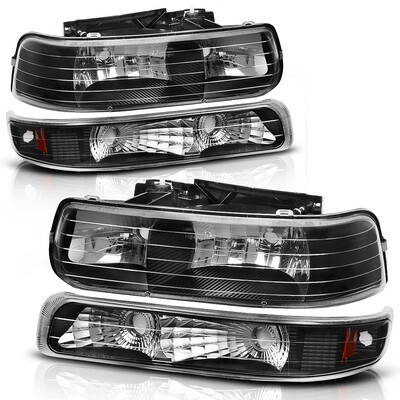 

For 1999-2002 Silverado 2000-2006 Tahoe Suburban Headlights Headlamps Bumper Lamps Pair