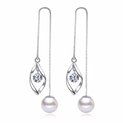 

Long Earrings White Imitation Pearl Cubic Zirconia Dangler Drop Earring Bride Party Jewelry Gifts WE165