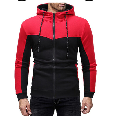 

New Style Hot Fashion Men Thick Zip-Up Hoodie Winter Warm Hooded Jumper With Hat Tops Patchwork With Pocket