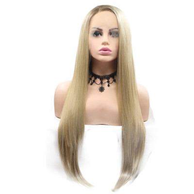 

Amazing Star Lace Frontal Wigs Straight Hair Wigs Blonde Color Half Hand Tied Heat Resistant Fiber Side Part Synthetic Hair