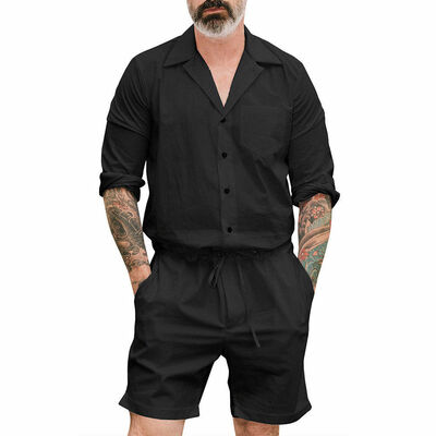 

Mens One Piece Rompers Short Sleeve Street Casual Cargo Pants Jumpsuit Overalls