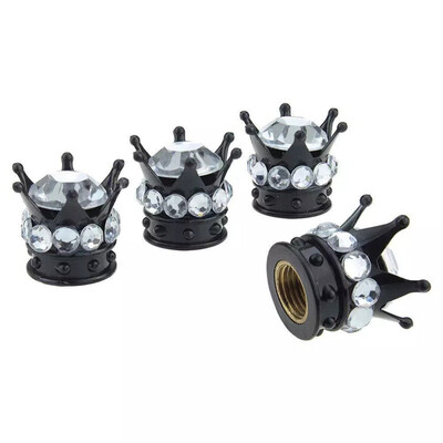 

Tailored 4Pcs Chrome Black Crown Bling Diamond TireWheel Stem Caps Car Truck
