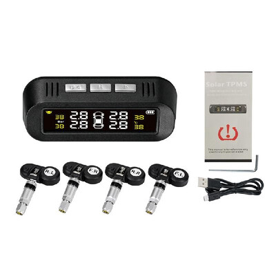 

Tire Pressure Sensor Intelligent Voice Warning Tire Pressure Monitor System Wireless Solar Powered TPMS LCD Display with 4 Externa