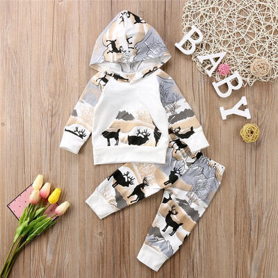 

Newborn Baby Boys Girls Deer Hooded Tops Pants Leggings Outfits Set Clothes