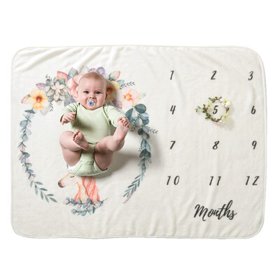 

Baby Monthly Milestone Blanket For Girl Boy Floral Wings Unicorn Frame Newborn Photo Prop Background Super Soft Flannel