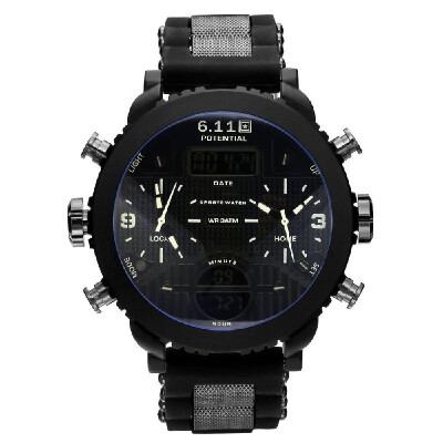 

611 Men Outdoor Sport Silica Gel Band Watches Multi-Functional Waterproof Digital Wristwatches