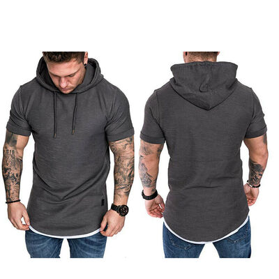 

Fashion Mens Slim Fit Solid hooded Hoodie Short Sleeve Casual T-Shirt Tops
