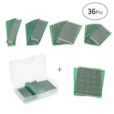 

36pcs Double Sided PCB Board Prototype Kit 5 Sizes Universal Printed Circuit Protoboard with Transparent Case for DIY Soldering an