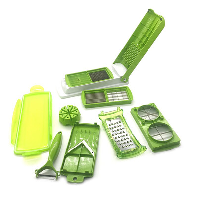 

12PcSet Slicer Vegetable Fruit Peeler Dicer Cutter Chopper Grater Multifunctional ABS Green Kitchen Supplies Kit