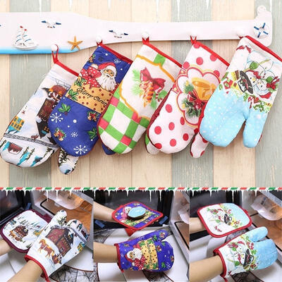 

Oven Mitt Gloves Heat Resisstant Mat Christmas Kitchen Decor Home Supplies