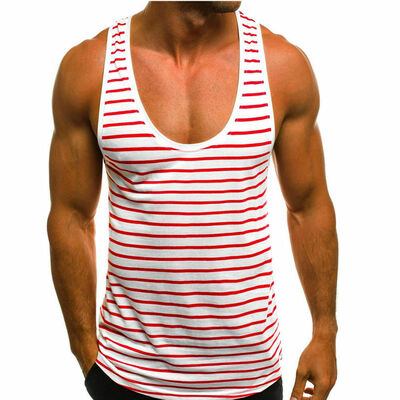 

Mens Stripe Sleeveless Vest Summer Beach Training Gym Tank Top T-Shirt