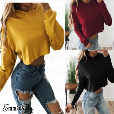 

Women Loose Hoodie Sweatshirt Jumper Sweater Crop top Coat Sports Pullover Tops