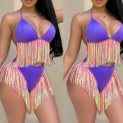 

Women Padded Bra Bikini Set Fringed Swimwear Pool Swimsuit Summer Beachwear