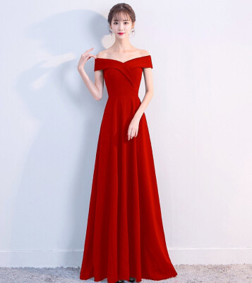 

Elegant Boat Neck Evening Dress Long Slim Party A-line Women Evening Dresses