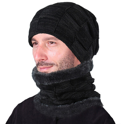 

New Men&Woman Plaid Faux Fur Warm Lining Cap&Neck Warmer Skullies Beani