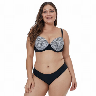 

Plus Size bikini checkered pattern sling high waist split swimsuit