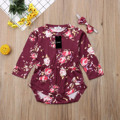 

Newborn Baby Girl Clothes Floral Long Sleeve Romper Bodysuit Headband Set Outfit