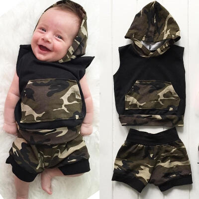 

2pcs Newborn Infant Baby Boy Clothes Hooded Vest Top Short Pants Outfits Sets