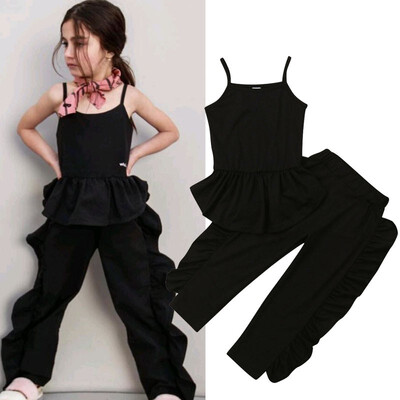

Toddler Baby Girls Kids Sleeveless Tops Ruffles Long Pants Outfits Cute Clothes