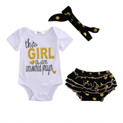 

Newborn Baby Girl Tops Romper Sequins Dot Ruffle Shorts Outfits Set Clothes 3pcs