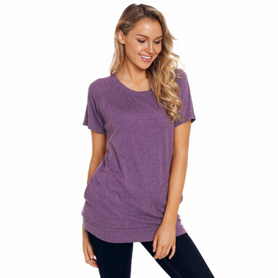 

Round neck short-sleeved pockets Slim womens T-shirt casual top