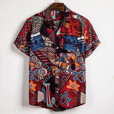 

Mens Linen Short Sleeve Summer Ethnic Shirts Casual Loose Dress Soft Top Tee