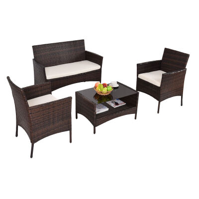 

4 pcs Outdoor Patio Rattan Furniture Set Table Shelf Sofa-Beige