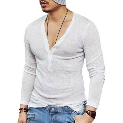 

Men Slim Fit V Neck Long Sleeve Muscle Tee T-shirt Casual Tops Henley Shirts