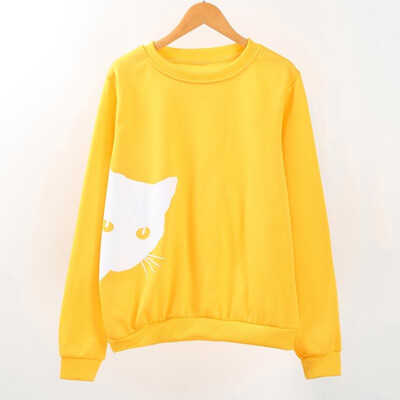

Women Casual Sweatshirt Cat Print Long Sleeves Fleece Warm Hoodies Pullovers Outwear