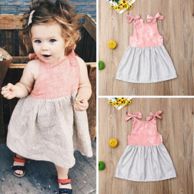 

Newborn Kids Baby Girls Summer Casual Dress Striped Skirt Sleeveless Sundress