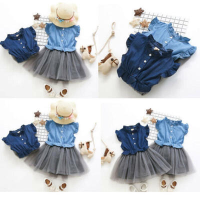 

Summer Childrens Wear Sleeveless Girls Kids Princess Denim Dress Skirt Party