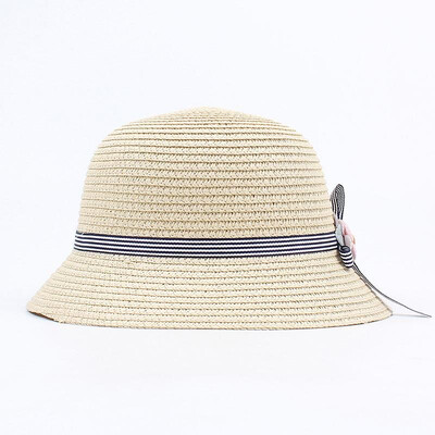 

Girls Straw Hat Striped Bowknot Flower Foldable Sweet Cute Sun Summer Floppy Kids Beach Vacation Cap