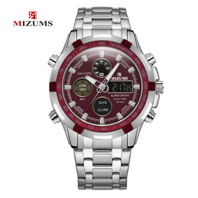 

MIZUMS Men\s silver ribbon sports quartz watch waterproof Night Watch