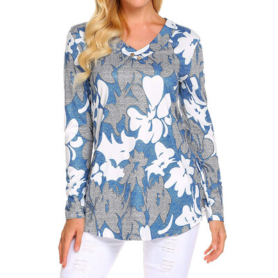 

Starmoon Womens Long Sleeve Floral Print V Neck Button Shirt Casual Tunic Blouses Tops