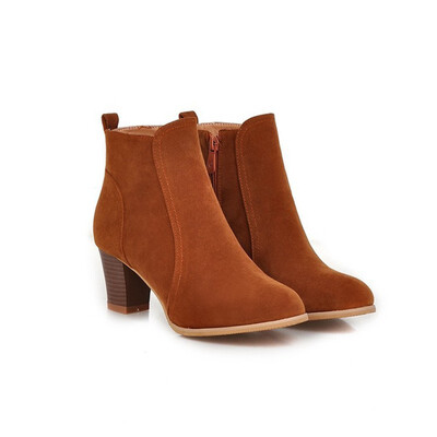 

IDIFU Womens Dressy Fuax Suede Round Toe Side Zipper Booties Stacked Block Mid Heel Short Ankle Boots Shoes