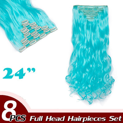

Full Head Clip Synthetic in Hair Extensions 8 Piece 18 Clips Hairpiece Long Wave Curly Straight for Women